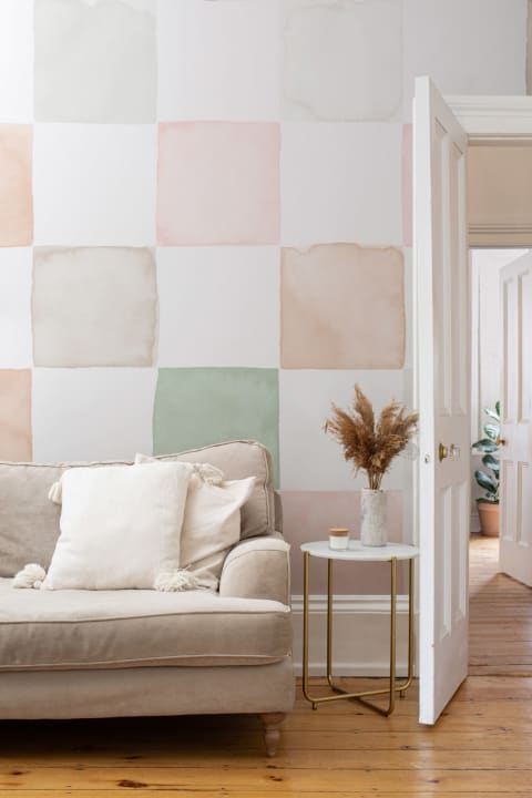Multi-Colored Watercolor Checkered Mural