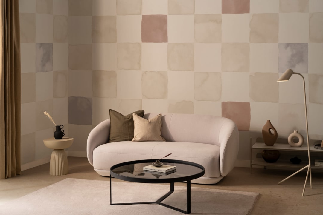 Beige akvarell rutete fototapet