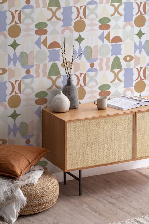Papel pintado tótems geométricos multicolor
