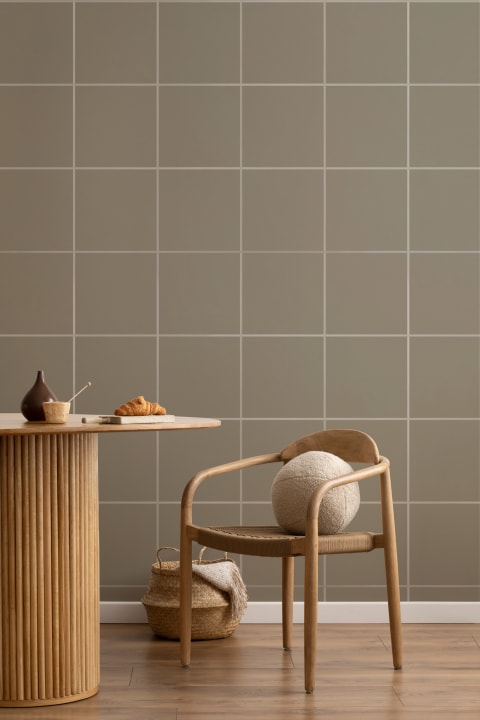 Mural de papel pintado geométrico minimalista en beige para espacios contemporáneos