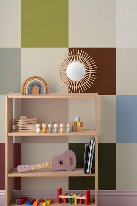 Papier peint panoramique moderne à carreaux géométriques rétro multicolores