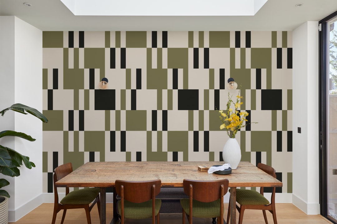 Green Tessellate Geometric Pattern Mural for Bold Spaces