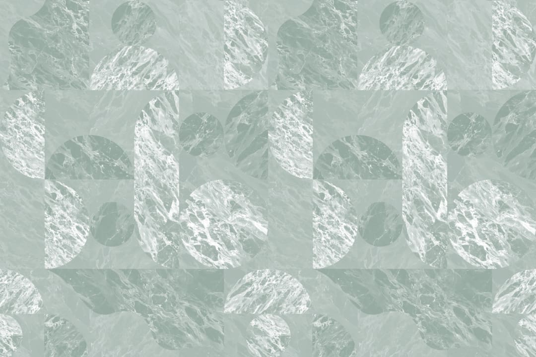 Papel pintado geométrico moderno verde con formas de mármol