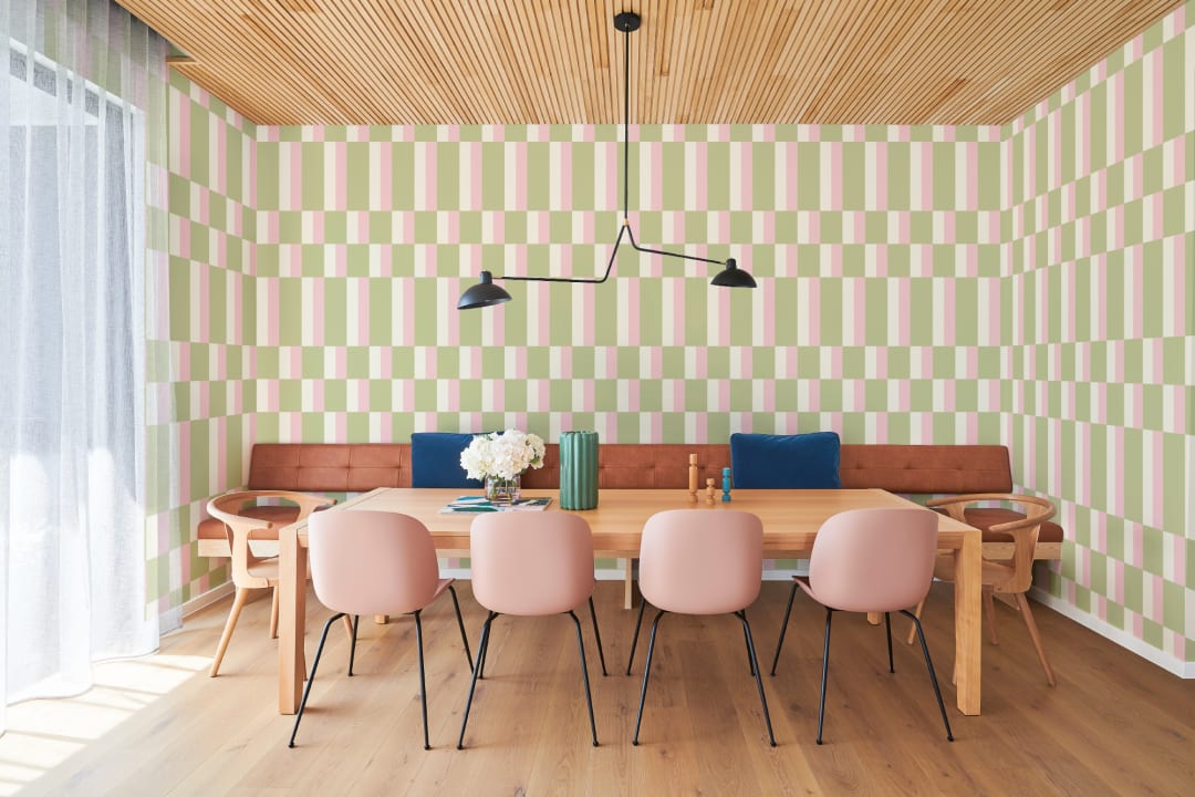 Green & Pink Modern Geometric Bauhaus Wallpaper