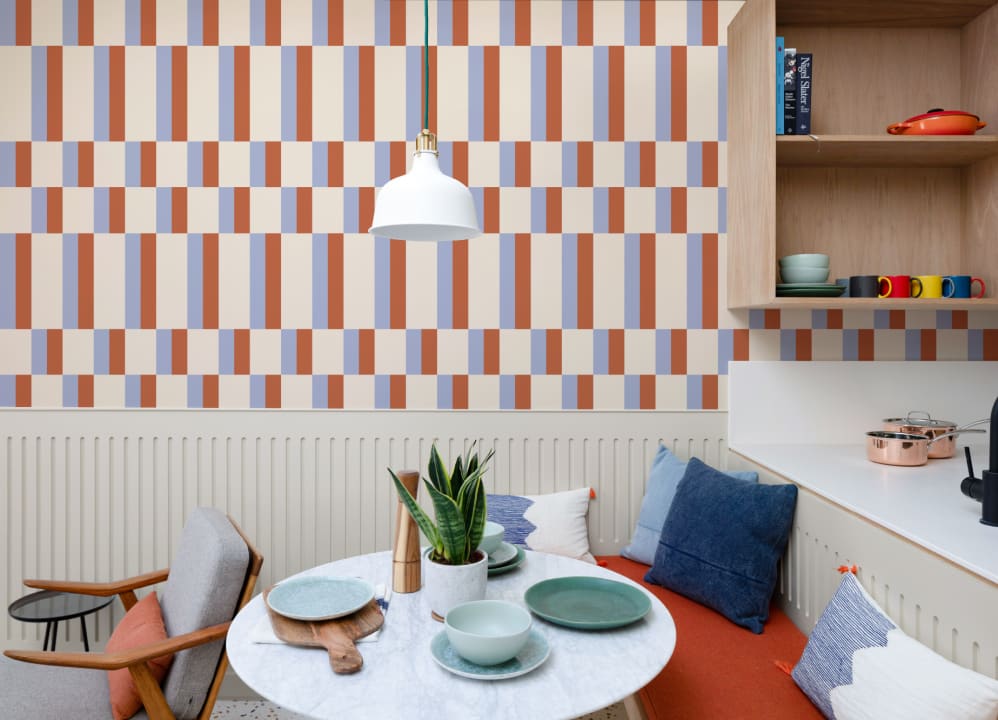 Blue & Orange Modern Geometric Bauhaus Wallpaper