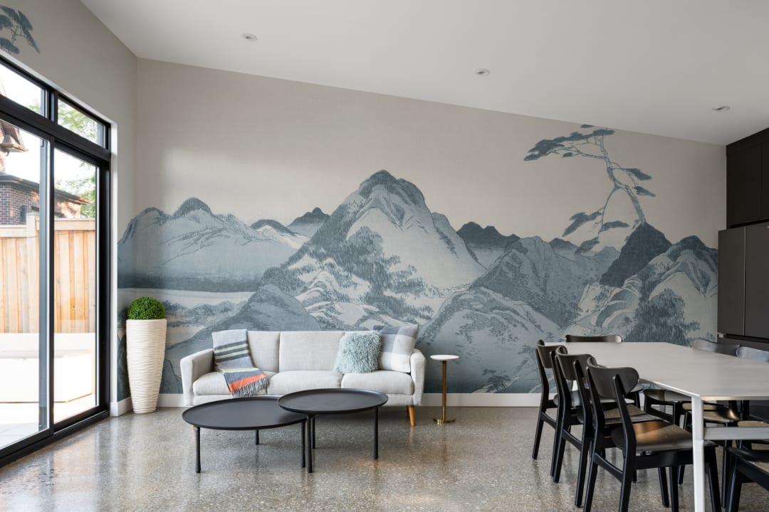 Blue Japanese Mountain Landscape Art Mural