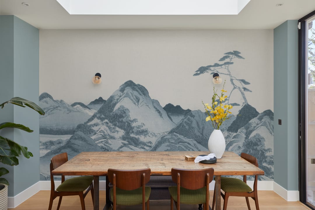 Blue Japanese Mountain Landscape Art Mural