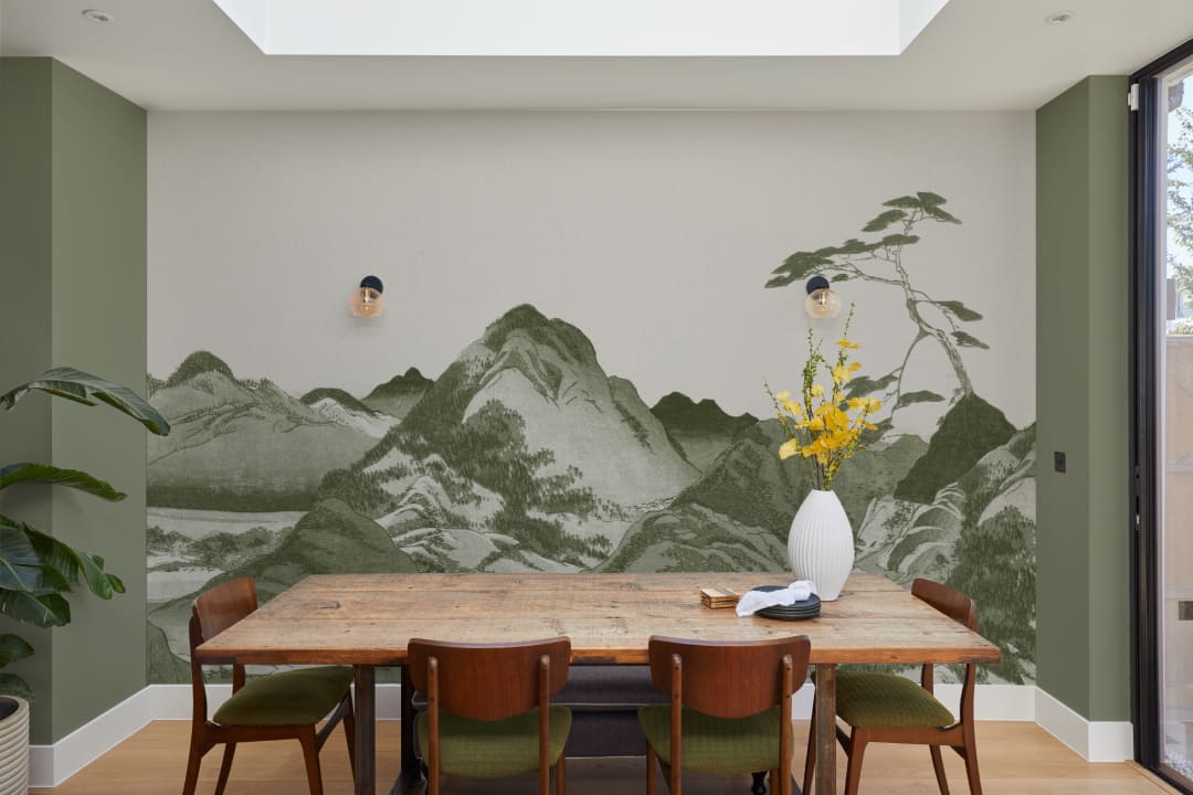 Green Japanese Mountain Landscape Art Wall Mural