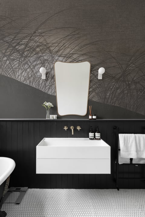 Dark Nature Japandi Grass Scene Komorebi Wall Mural