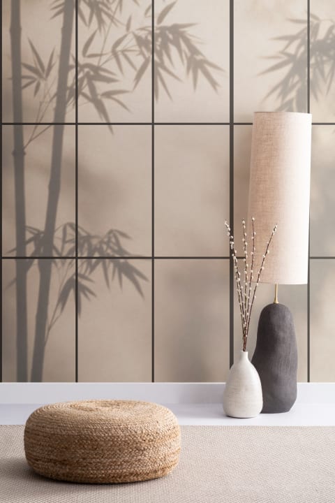 Beige Shoji japansk natur fototapet til rolige rum