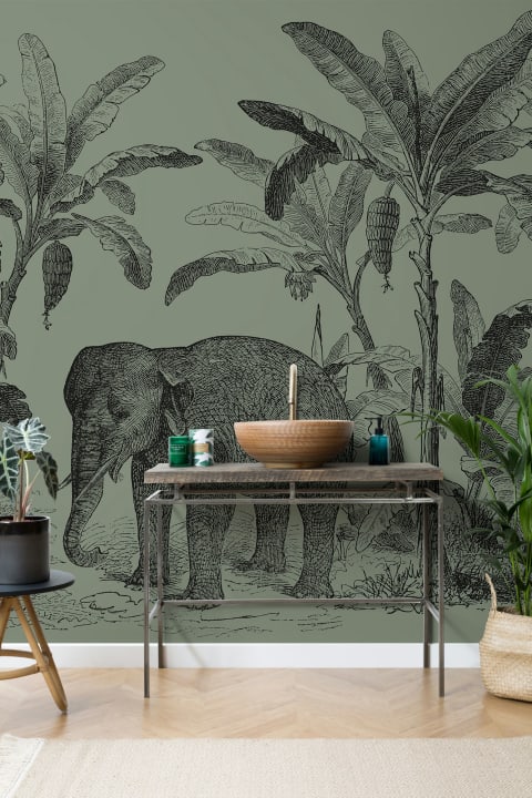 Green Vintage Elephant Mural