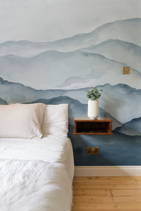 Blue Watercolour Mountain Wall Mural