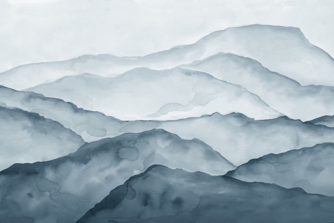 Blue Watercolour Mountain Wall Mural
