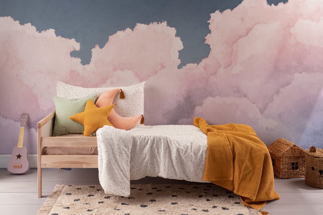 Painted Pastel Pink & Blue Sunset Clouds Wallpaper Mural