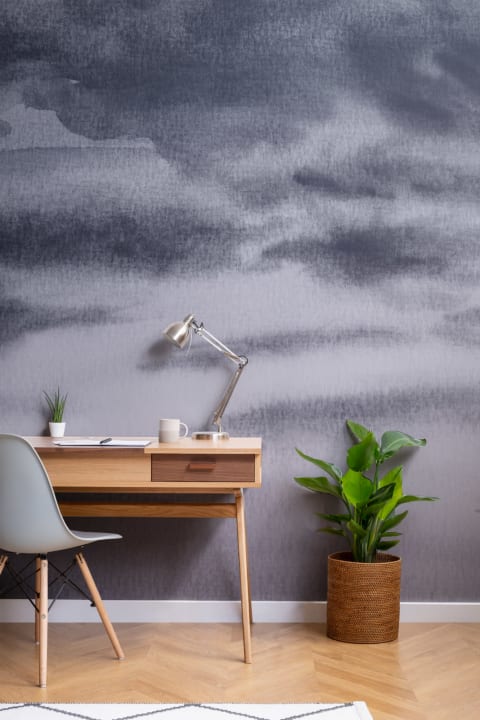 Dark Night Sky Watercolor Cloud Wallpaper Mural