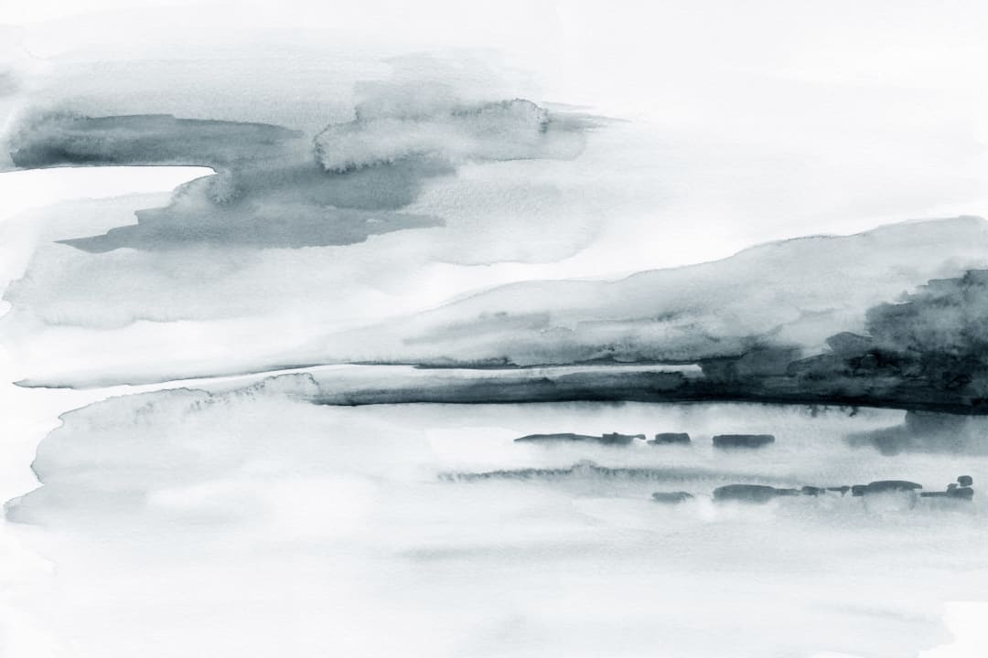 Blue Gray Watercolor Lake Landscape Wallpaper Mural