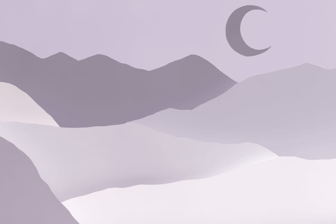 Purple Moon and Mountains Night Landscape Handmade Wallpaper Mural