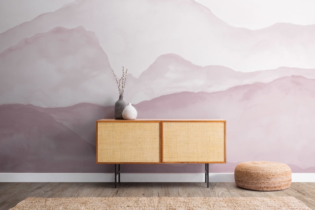 Pink Watercolour Mountain Mural