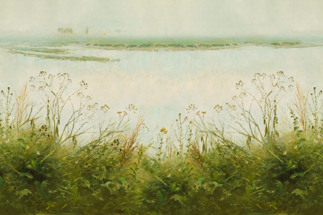 Riverbank Grassland Fototapet i frisk grøn