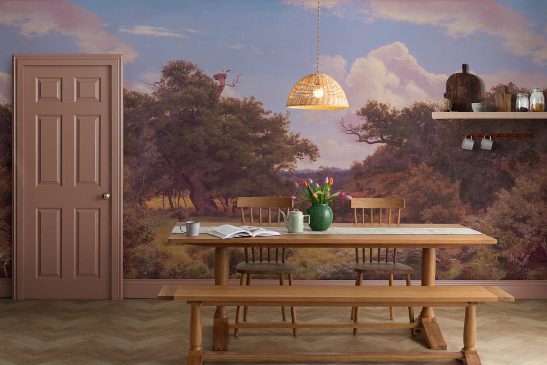 Sunset Countryside Landscape Wall Mural Doe Glade by P. C. Skovgaard