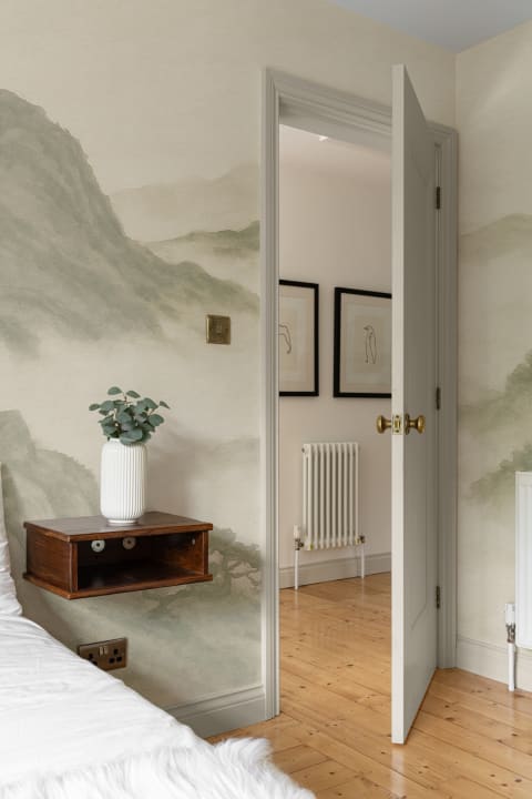 Green Serene Landscape Watercolor Nature Mural