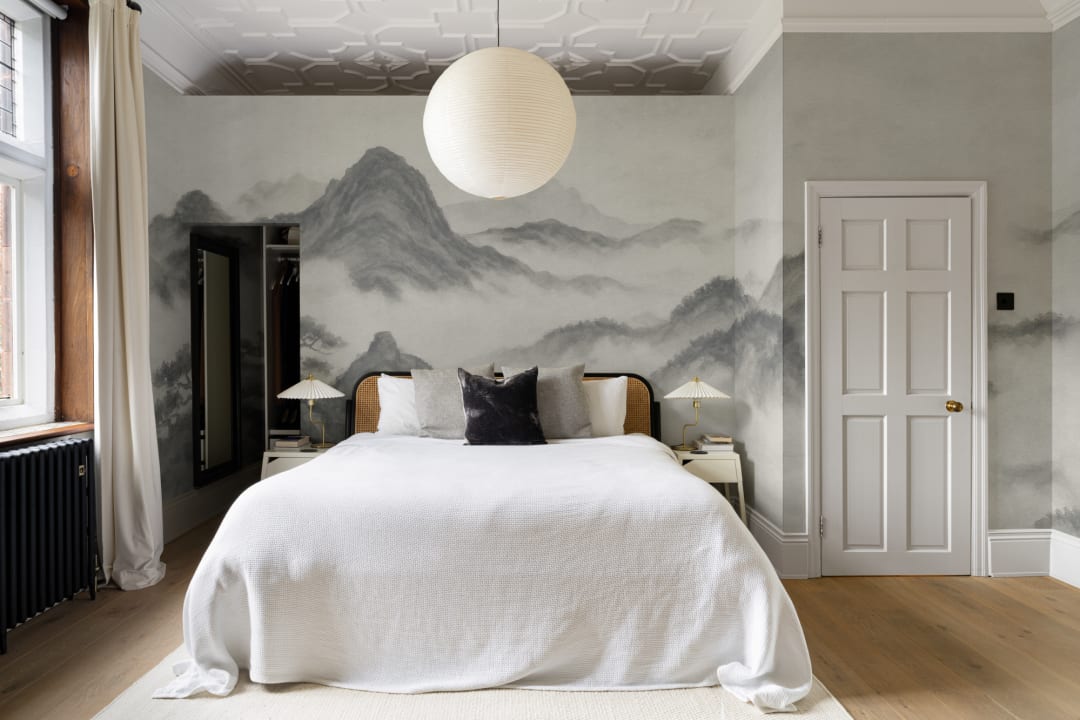 Charcoal Japanese Mountain Landscape Wall Mural