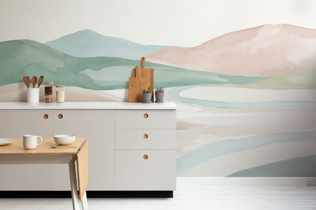 Pastel Watercolor Valley Landscape Mural