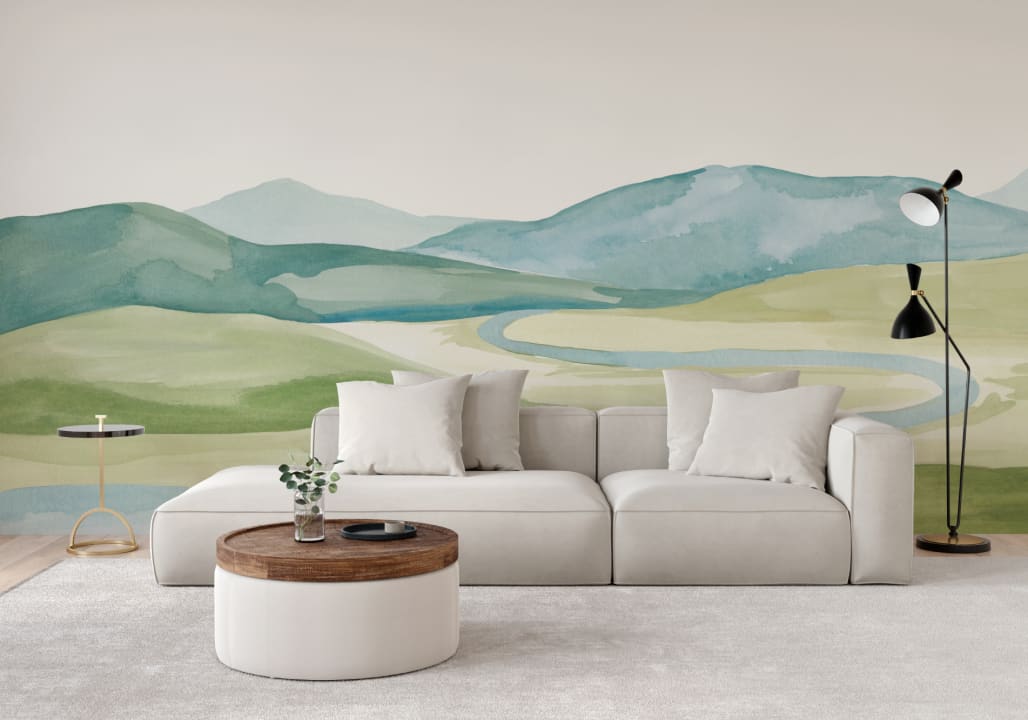 Watercolor Valley Landscape Mural