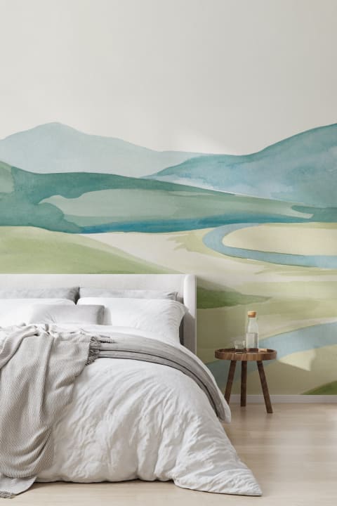 Watercolor Valley Landscape Mural