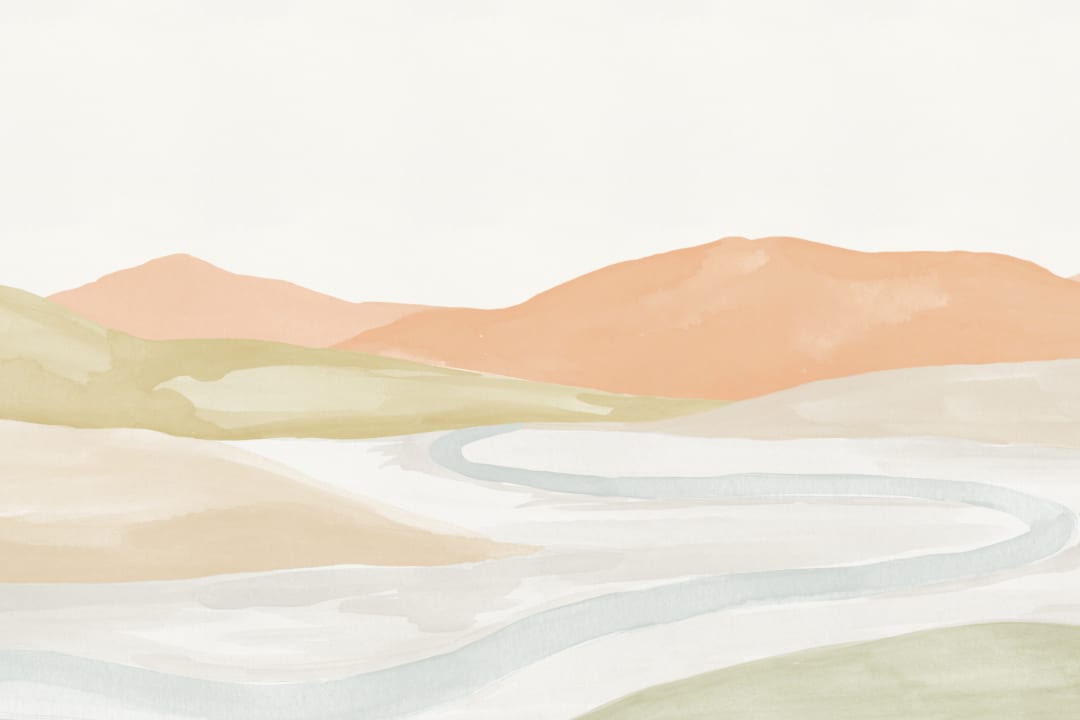 Orange Watercolor Valley Landscape Mural