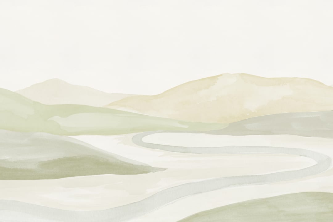 Green Watercolor Valley Landscape Mural