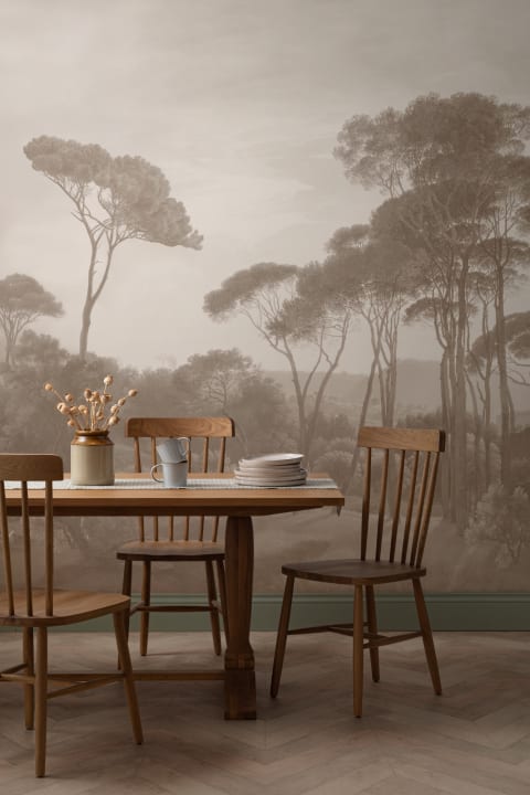 Beige Tivoli Forest Landscape Painting Mural