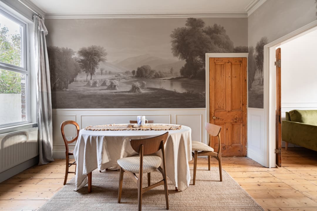Gray American Landscape Painting Mural