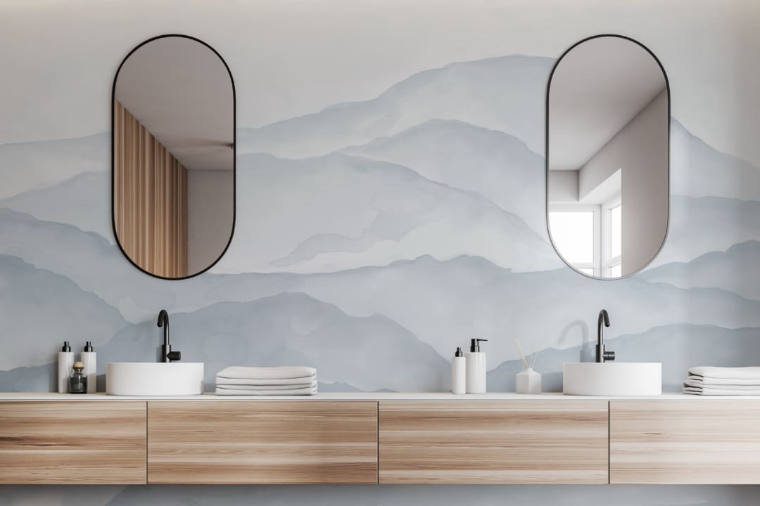 Light Blue Watercolor Mountains Mural