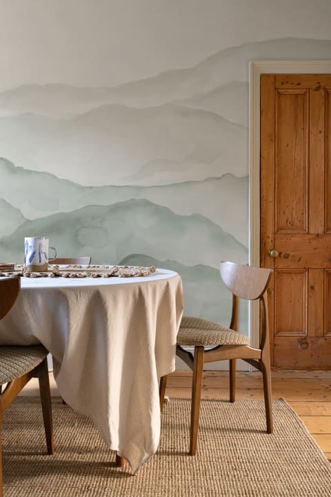 Light Green Watercolor Mountains Mural