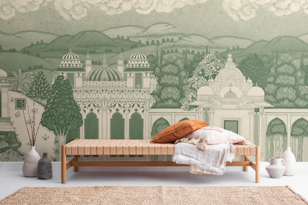 Green Temple Valley Landscape Mural