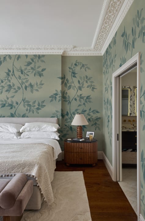 Teal Poetic Leaves Botanical Mural For Serene Spaces