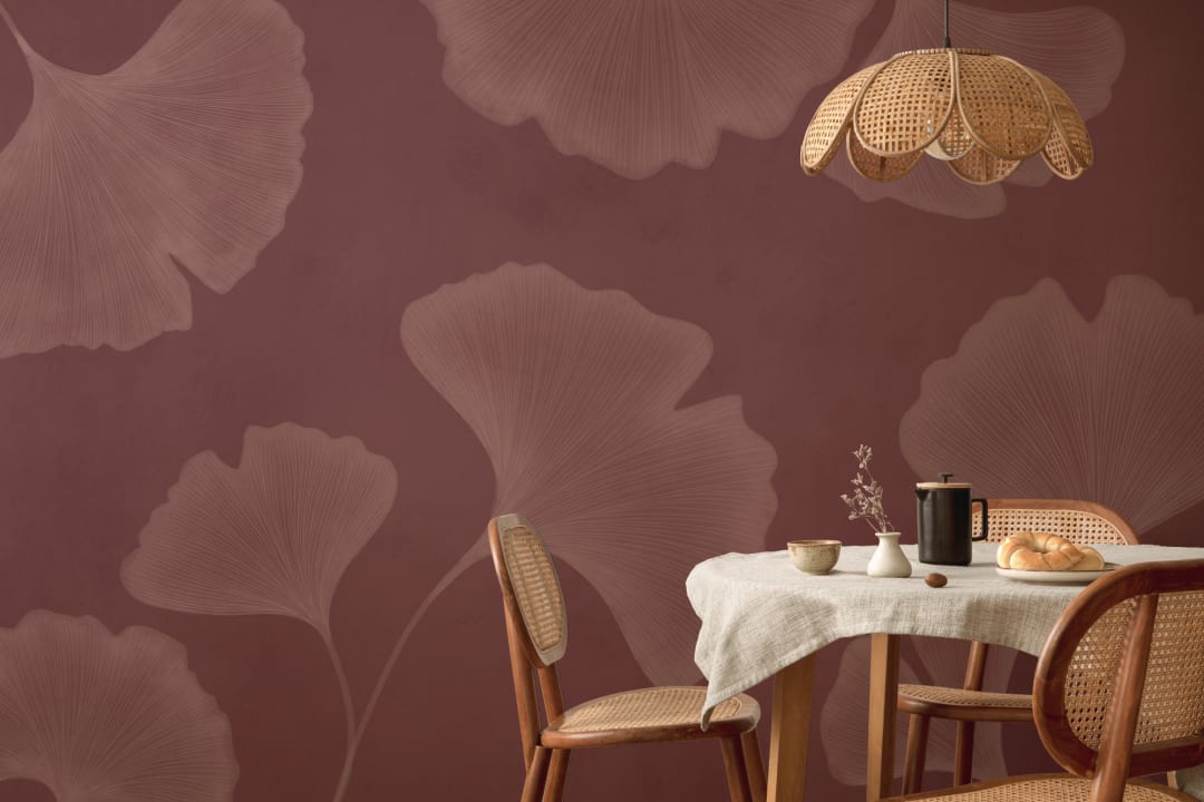 Mauve Ginkgo Leaf Mural