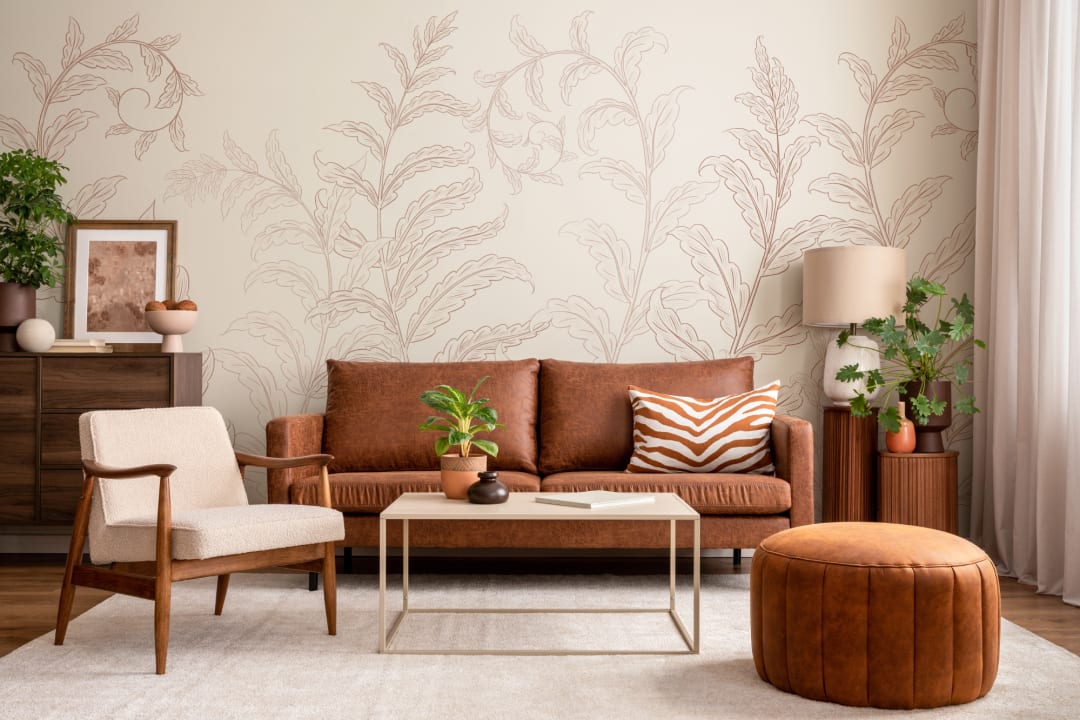 Terracotta Botanical Ferns Mural
