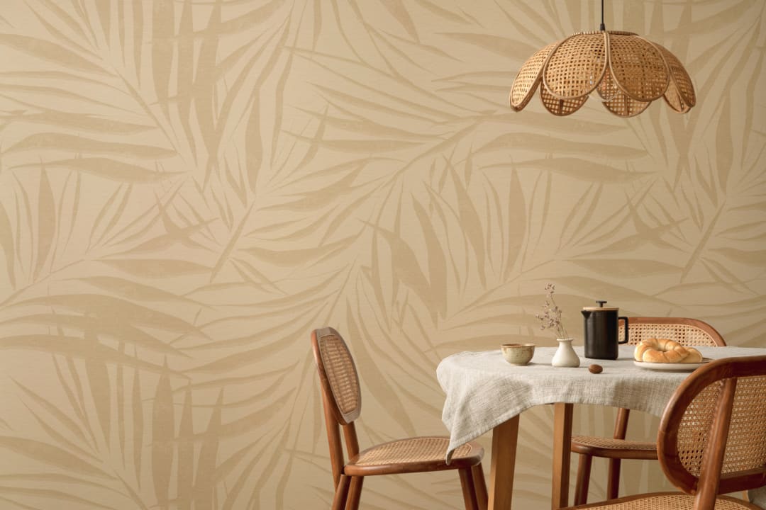 Sombra Light Neutral Palm Leaf Wall Mural with Soft Textured Effect