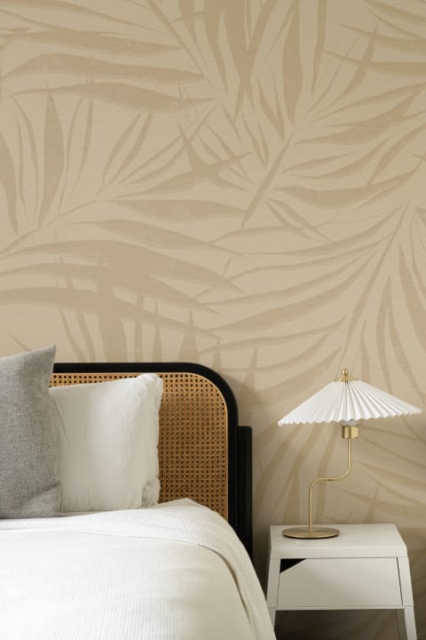 Sombra Light Neutral Palm Leaf Wall Mural with Soft Textured Effect