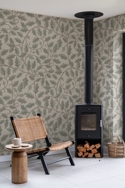 Grey Oak Leaf Classic Pattern Leaf Wallpaper Mural