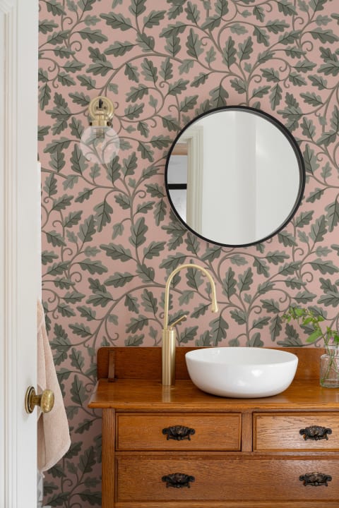 Rosa botanisk elegans bladdesign tapet mural-tapeter