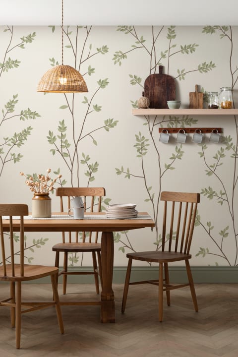 Grön klassisk botanisk mönstrad mural-tapeter