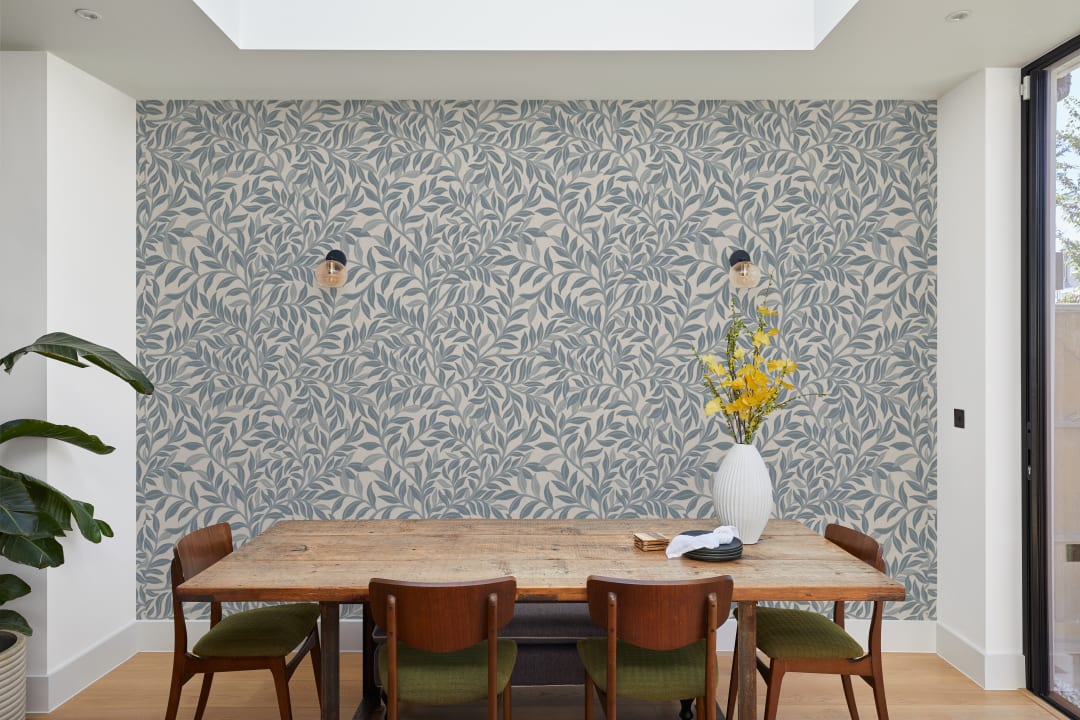 Blue Leaf Pattern Botanical Wallpaper Mural