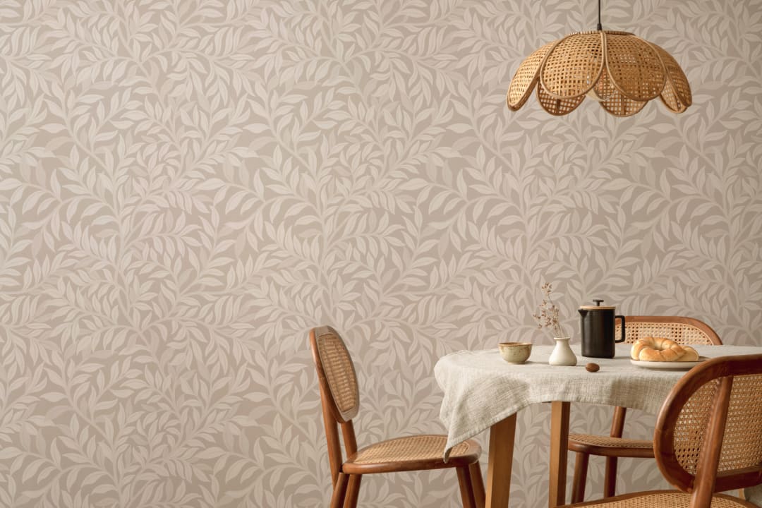 Beige Botanical Leaf Pattern Wallpaper Mural