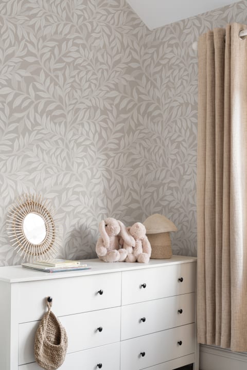 Beige botaniskt bladmönster mural-tapeter