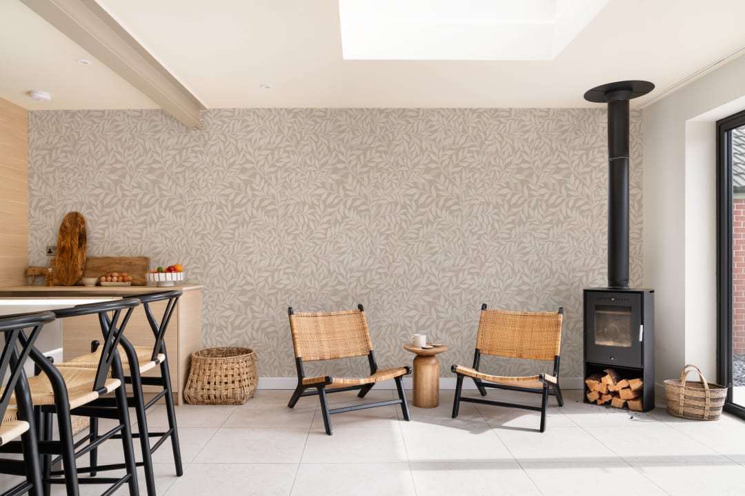 Beige Botanical Leaf Pattern Wallpaper Mural