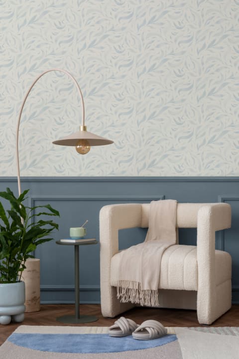 Blue Watercolor Floating Leaves Wallpaper