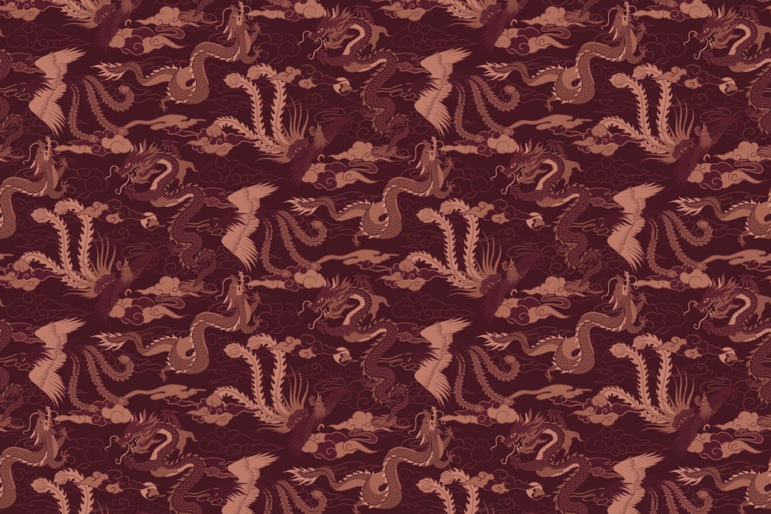 Red Chinese Dragon and Phoenix Wallpaper